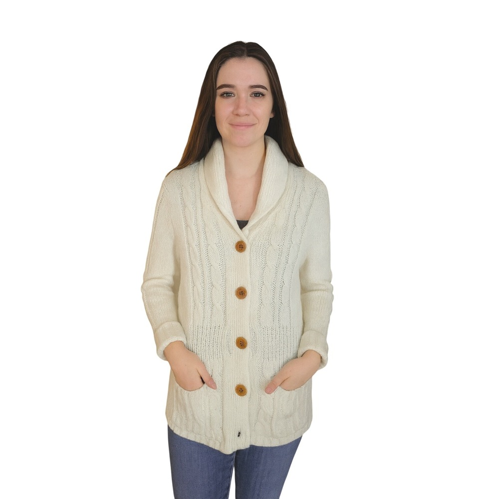 Vintage Partners Mervyns Cable Knit Cardigan Sweater Button Down Cream